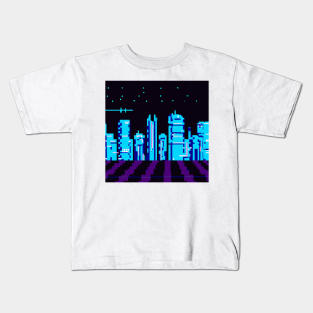 Pixel art cyberpunk cities 3 Kids T-Shirt